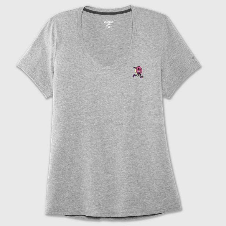 Brooks Run Happy Graphic Womens Short Sleeve Running Shirt - Grey - Philippines (851069KUV)